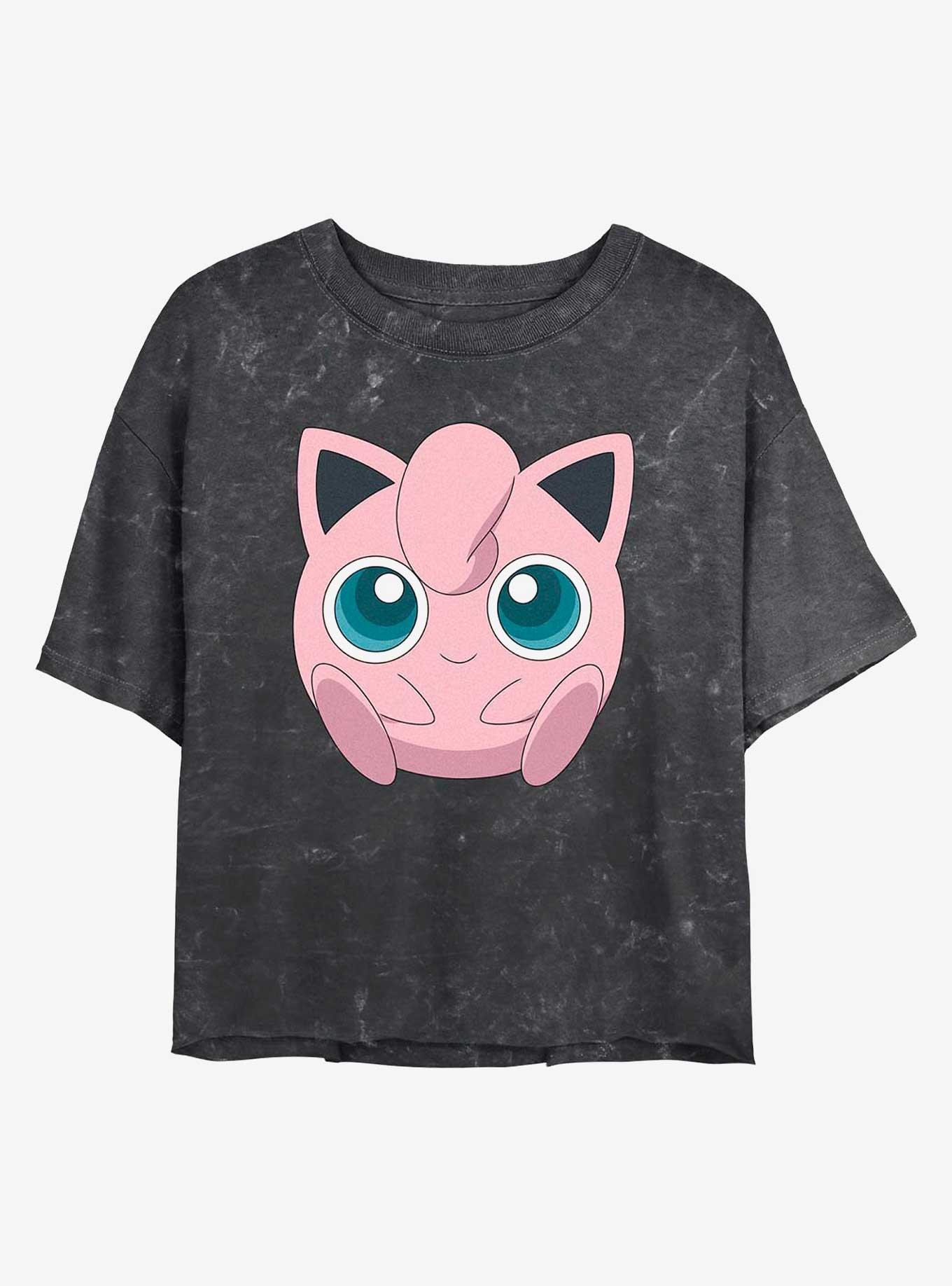 Pokemon Jigglypuff Face Mineral Wash Womens Crop T-Shirt, BLACK, hi-res