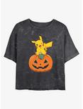 Pokemon Pikachu Pumpkin Mineral Wash Womens Crop T-Shirt, BLACK, hi-res