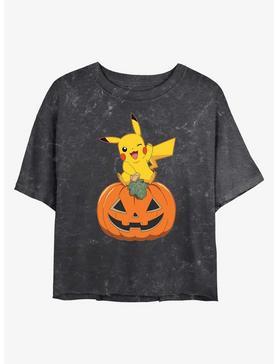 Plus Size Pokemon Pikachu Pumpkin Mineral Wash Womens Crop T-Shirt, , hi-res