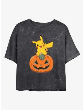 Pokemon Pikachu Pumpkin Mineral Wash Womens Crop T-Shirt, , hi-res