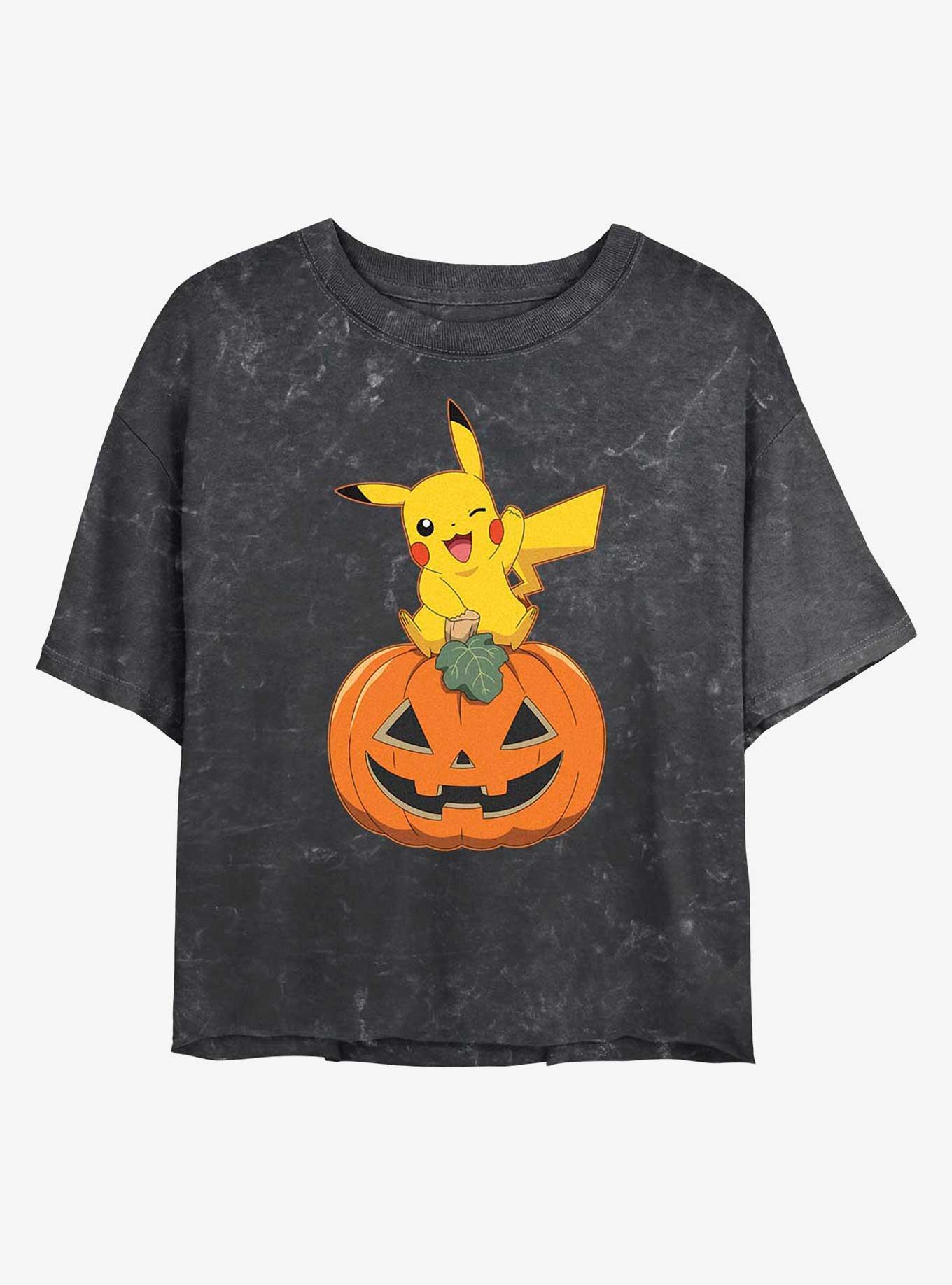 Pokemon Pikachu Pumpkin Mineral Wash Womens Crop T-Shirt, , hi-res