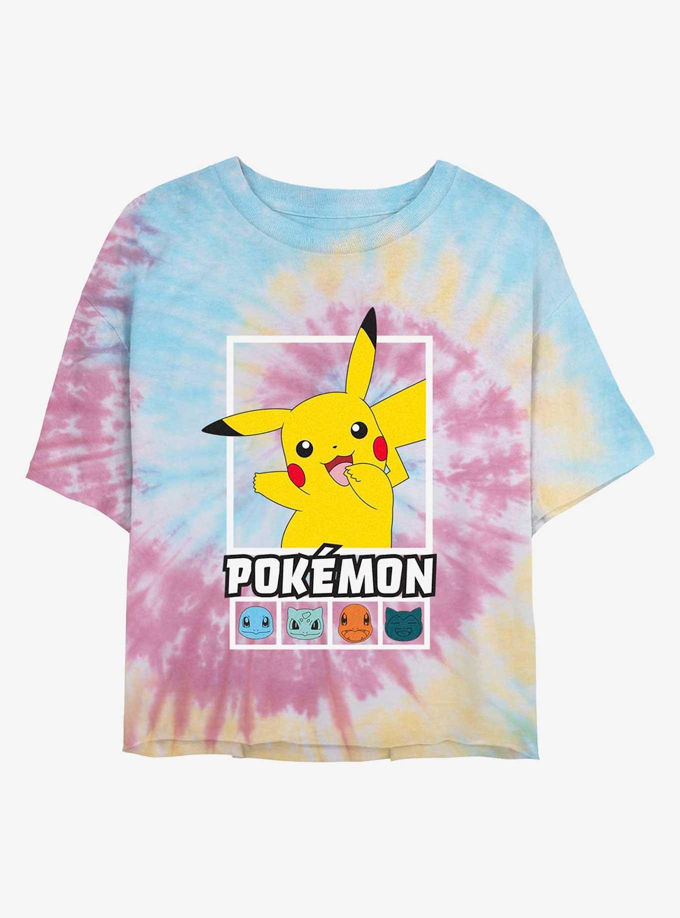 Pokemon Battle Lineup Pikachu, Squirtle, Bulbasaur, Charmander, & Snorlax Tie-Dye Womens Crop T-Shirt, , hi-res