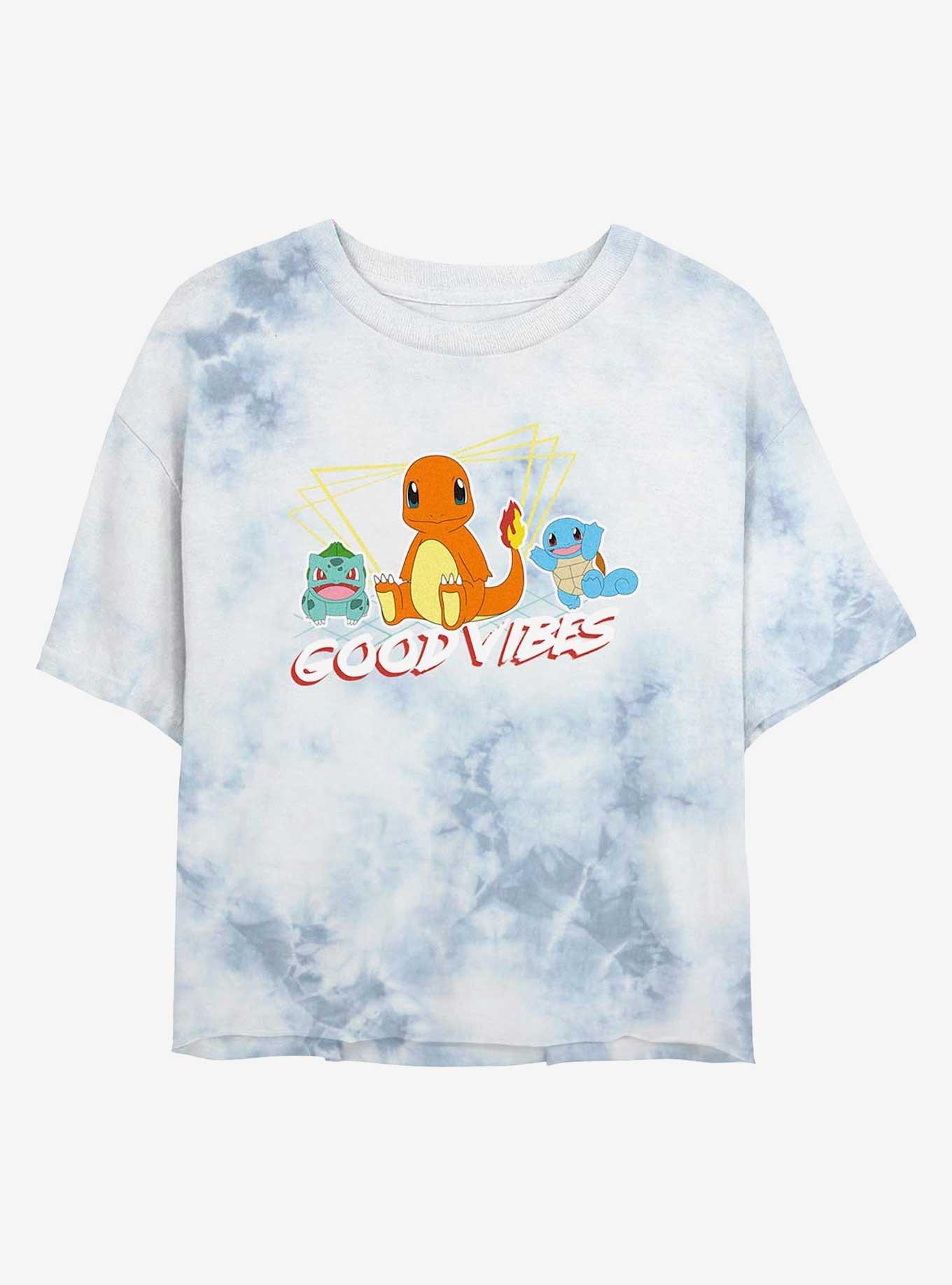 Pokemon Good Vibes Starters Tie-Dye Womens Crop T-Shirt, WHITEBLUE, hi-res