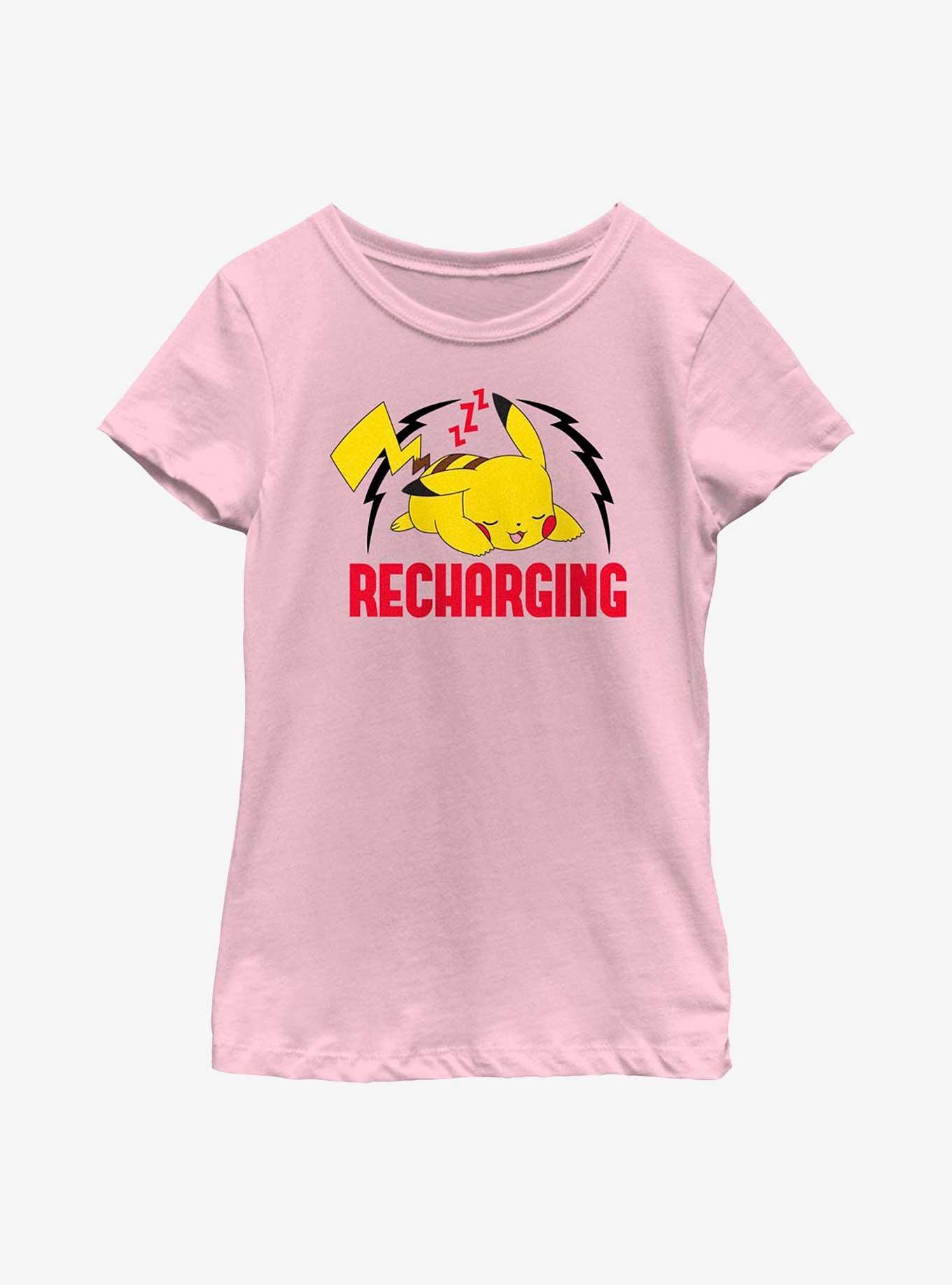 Pokemon Sleepy Pikachu Recharging Youth Girls T-Shirt, PINK, hi-res