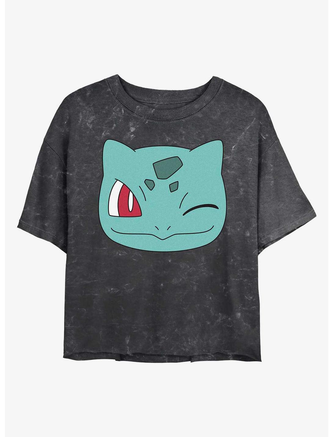 Pokemon Bulbasaur Face Mineral Wash Womens Crop T-Shirt, BLACK, hi-res