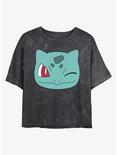 Pokemon Bulbasaur Face Mineral Wash Womens Crop T-Shirt, BLACK, hi-res