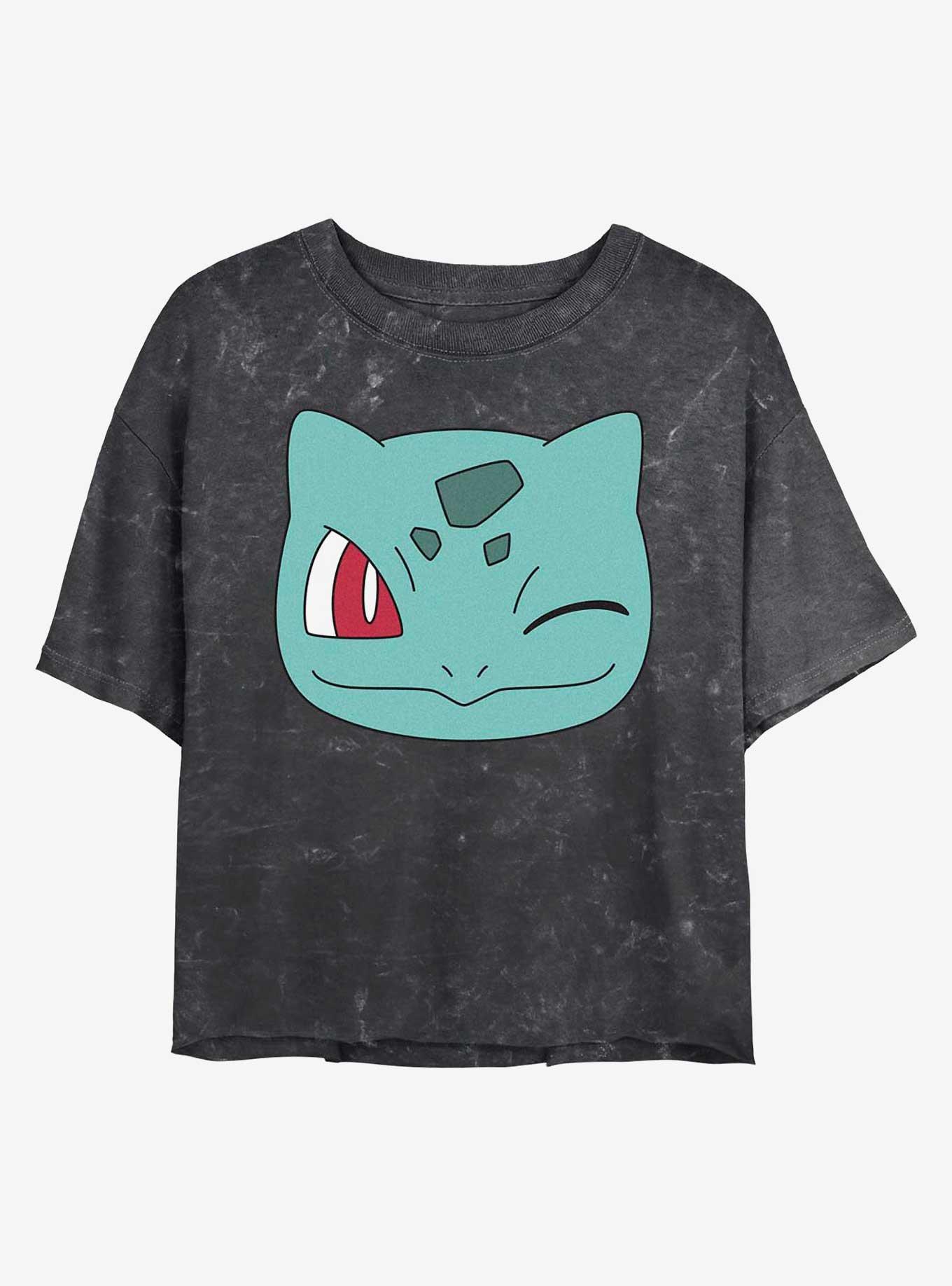 Pokemon Bulbasaur Face Mineral Wash Womens Crop T-Shirt, BLACK, hi-res