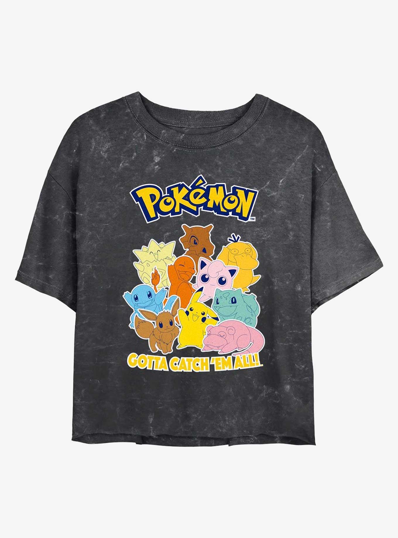 Pokemon Catch 'Em All Mineral Wash Womens Crop T-Shirt, BLACK, hi-res
