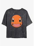 Pokemon Charmander Face Mineral Wash Womens Crop T-Shirt, BLACK, hi-res