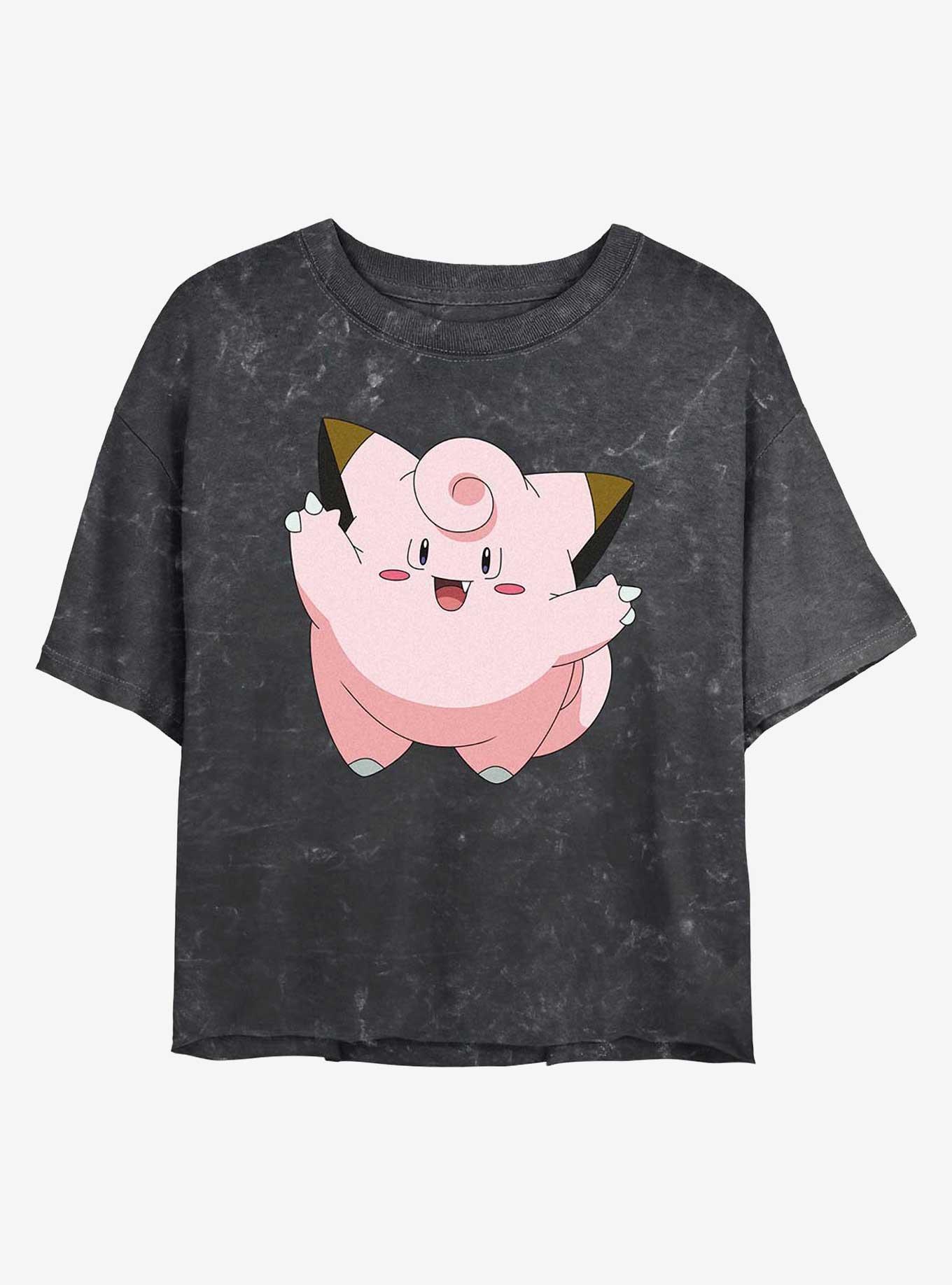 Pokemon Clefairy Mineral Wash Womens Crop T-Shirt, BLACK, hi-res