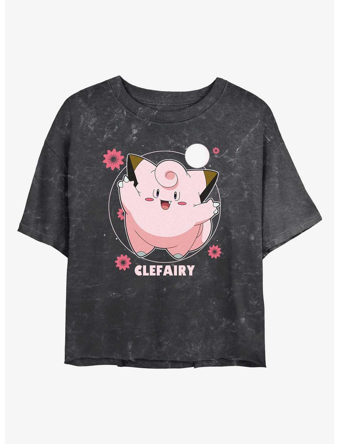 Pokemon Clefairy Fairy Dance Mineral Wash Womens Crop T-Shirt, BLACK, hi-res