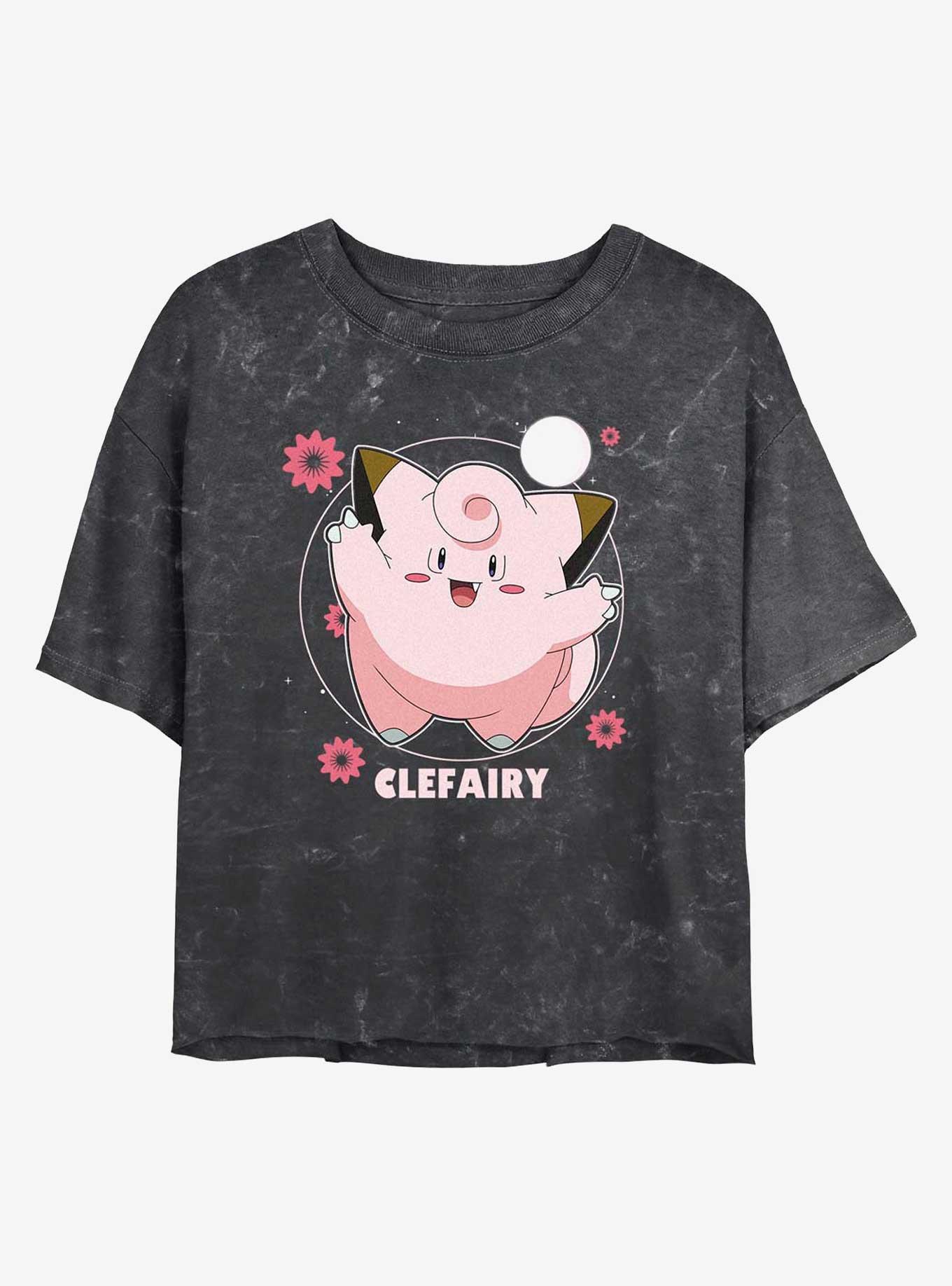 Pokemon Clefairy Fairy Dance Mineral Wash Womens Crop T-Shirt, BLACK, hi-res