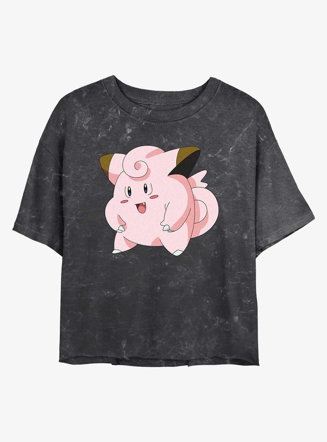 Pokemon Clefairy Pose Mineral Wash Womens Crop T-Shirt, BLACK, hi-res
