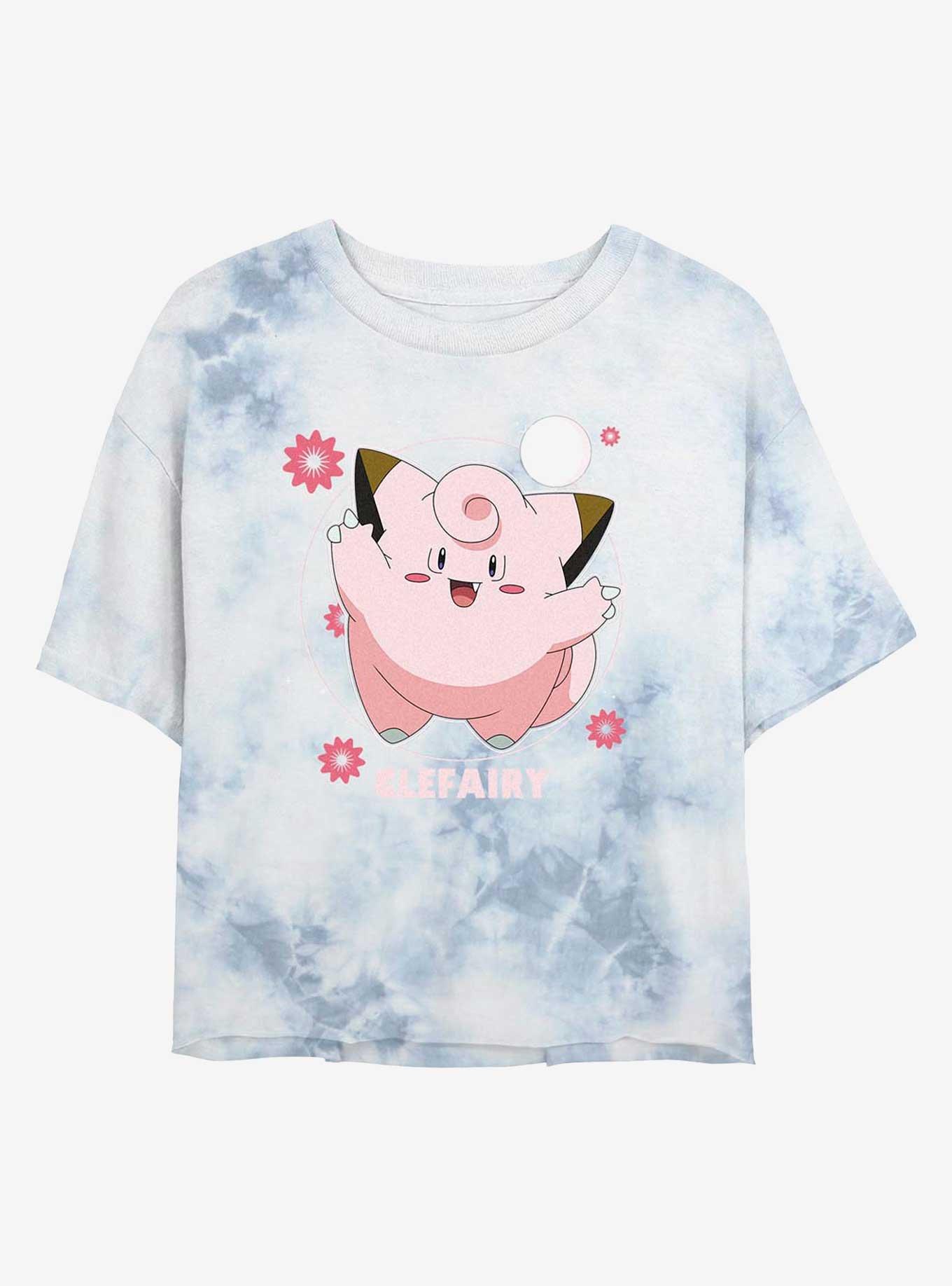 Pokemon Clefairy Fairy Dance Tie-Dye Womens Crop T-Shirt, WHITEBLUE, hi-res