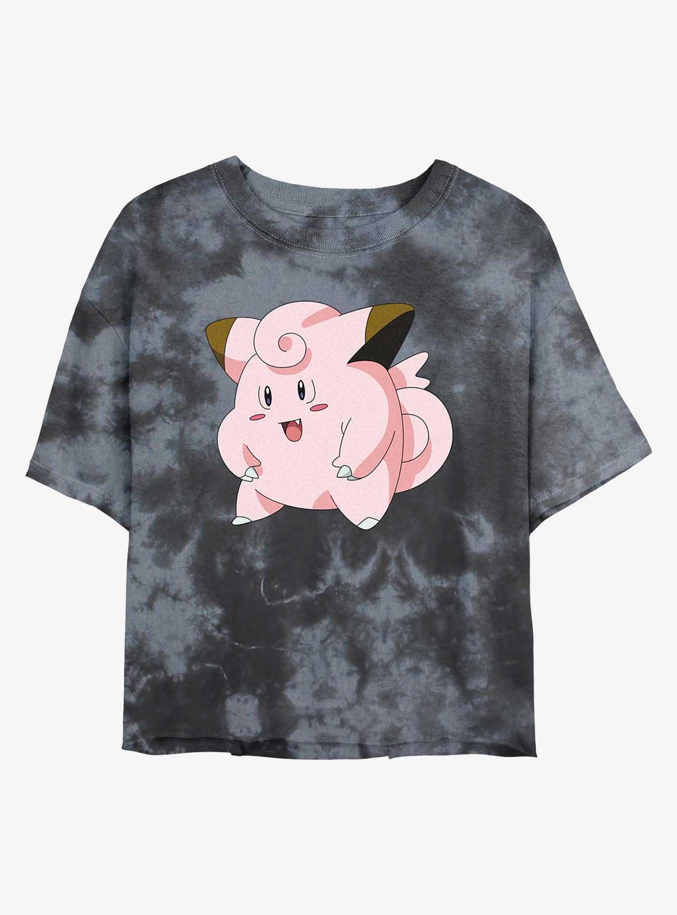 Pokemon Clefairy Pose Tie-Dye Womens Crop T-Shirt, BLKCHAR, hi-res