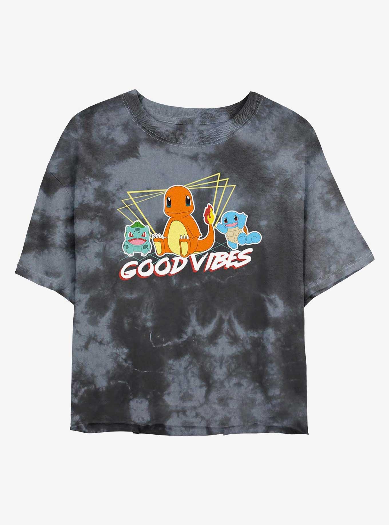 Pokemon Good Vibes Starters Tie-Dye Womens Crop T-Shirt, BLKCHAR, hi-res