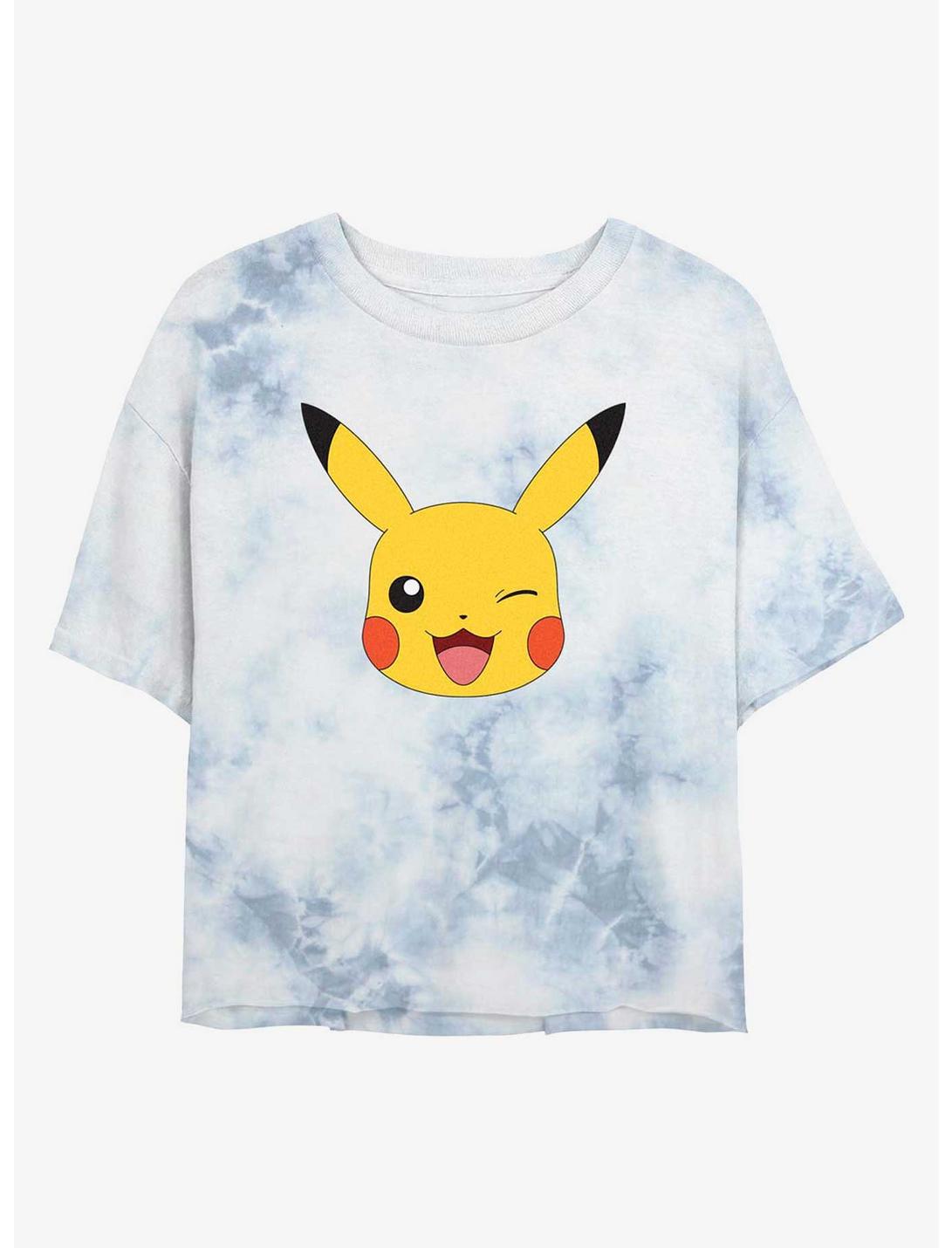 Pokemon Pikachu Face Tie-Dye Womens Crop T-Shirt, WHITEBLUE, hi-res
