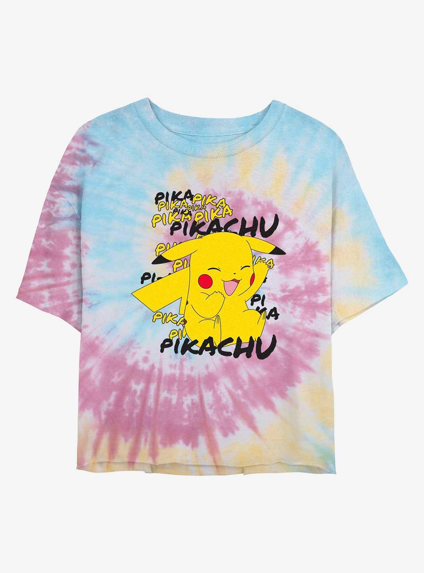 Pokemon Pikachu Cracks A Joke Tie-Dye Womens Crop T-Shirt, BLUPNKLY, hi-res