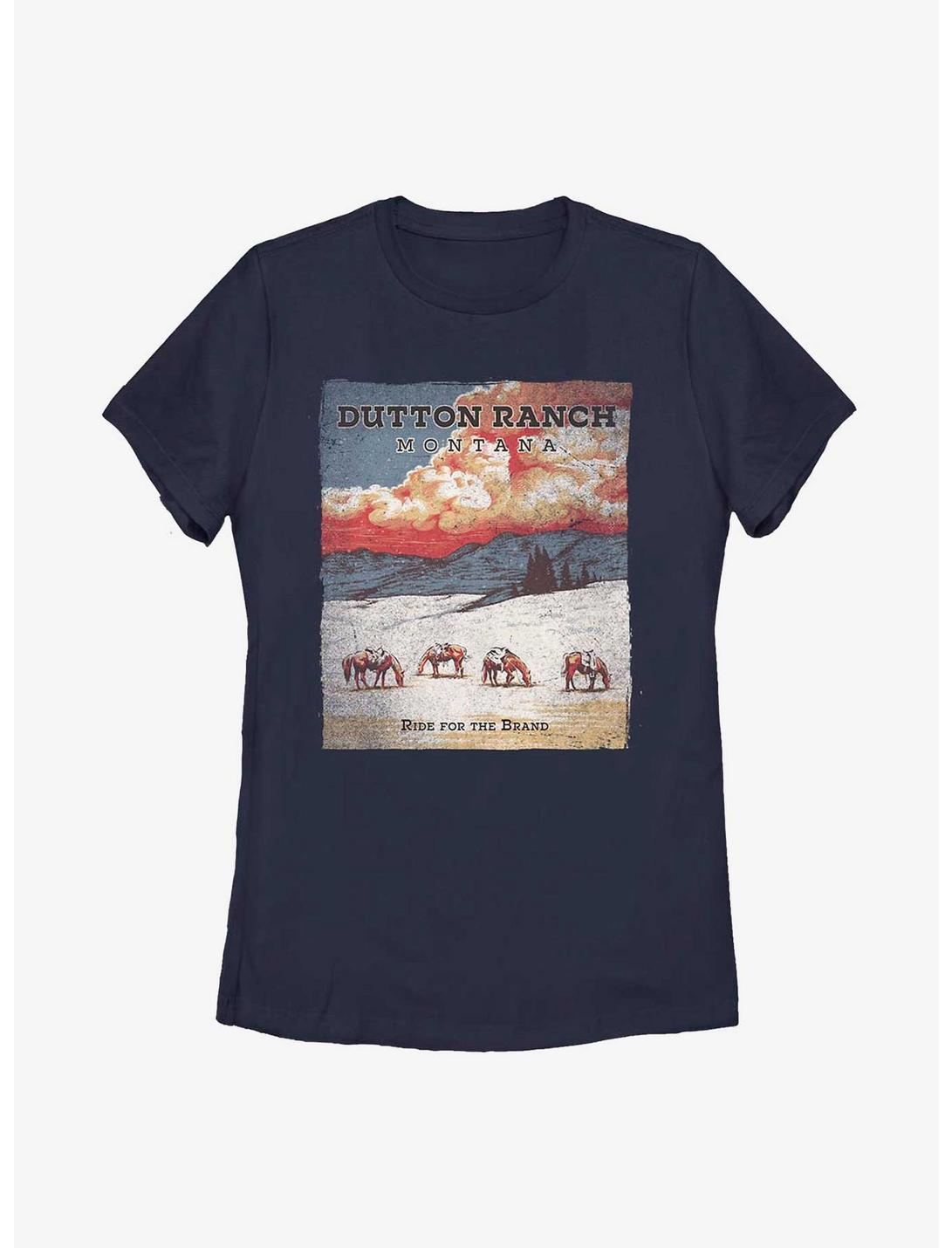 Yellowstone Dutton Ranch Poster Womens T-Shirt, NAVY, hi-res