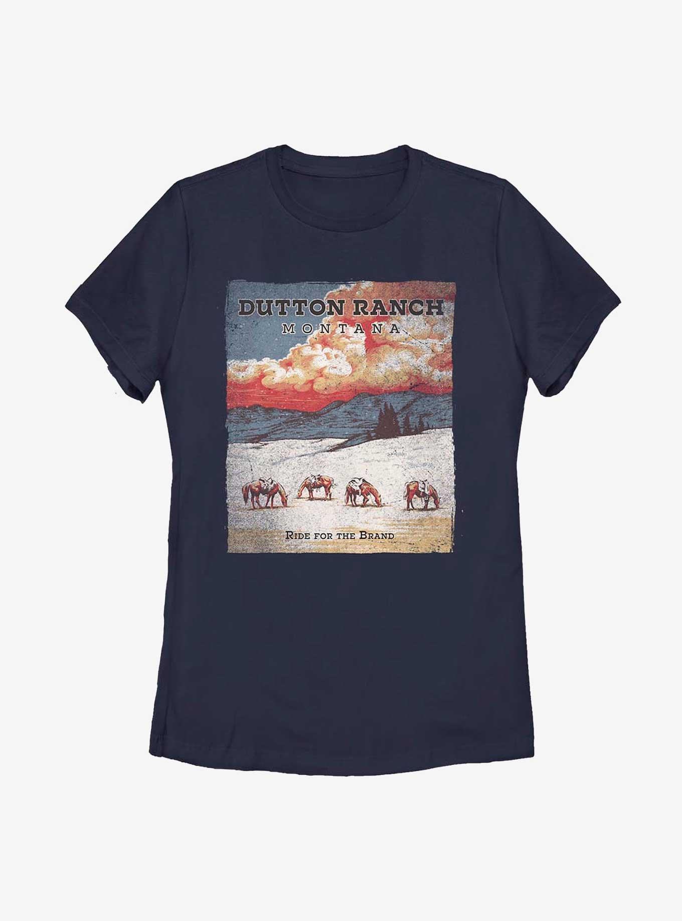 Yellowstone Dutton Ranch Poster Womens T-Shirt, NAVY, hi-res