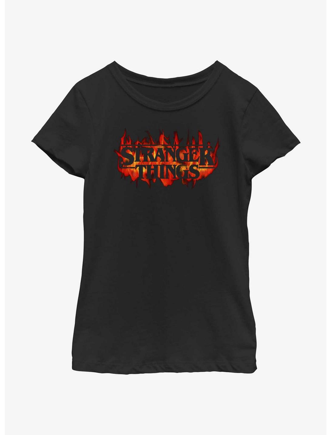 Stranger Things Fire Logo Youth Girls T-Shirt, BLACK, hi-res