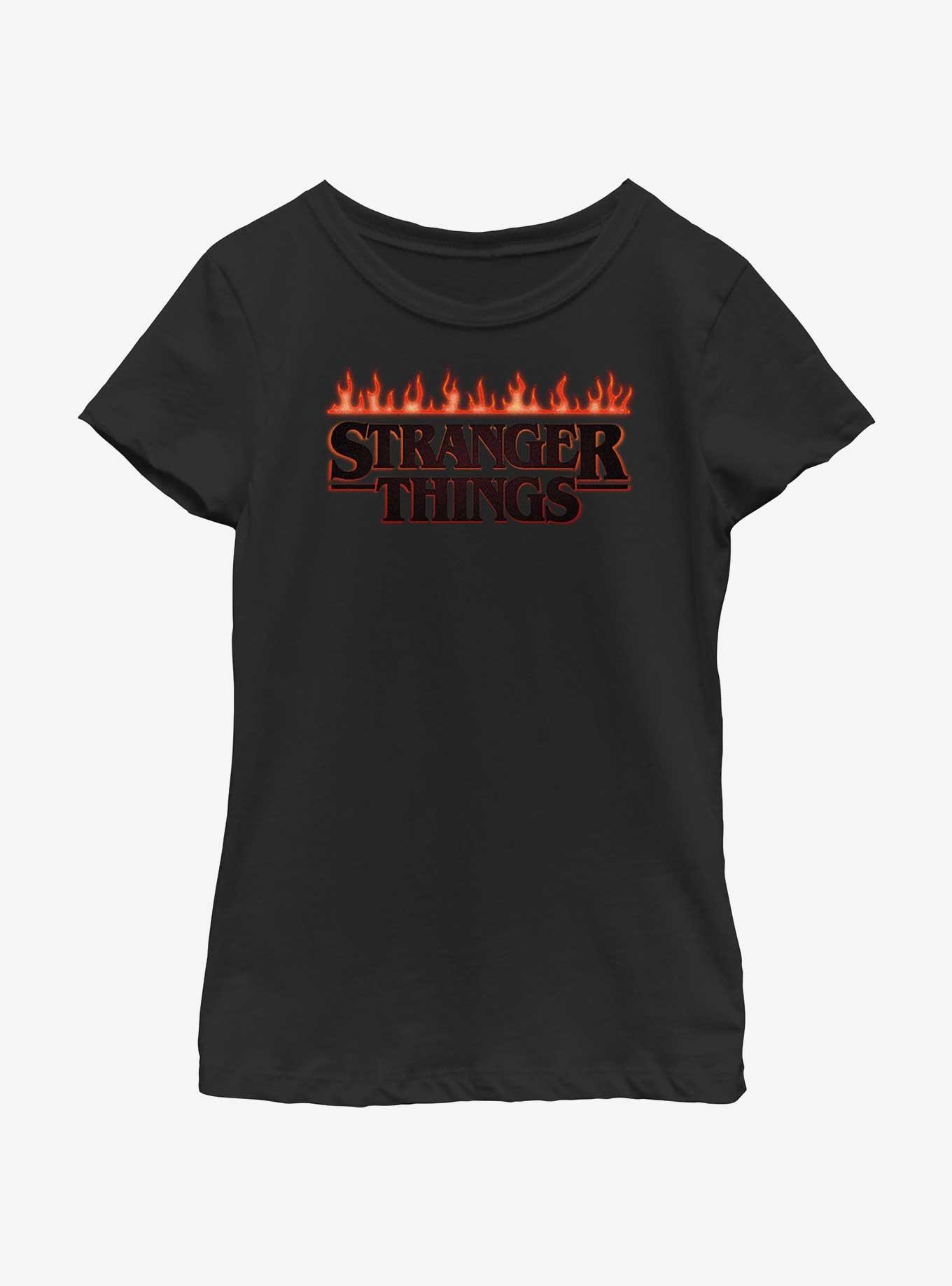 Stranger Things Logo On Fire Youth Girls T-Shirt, , hi-res