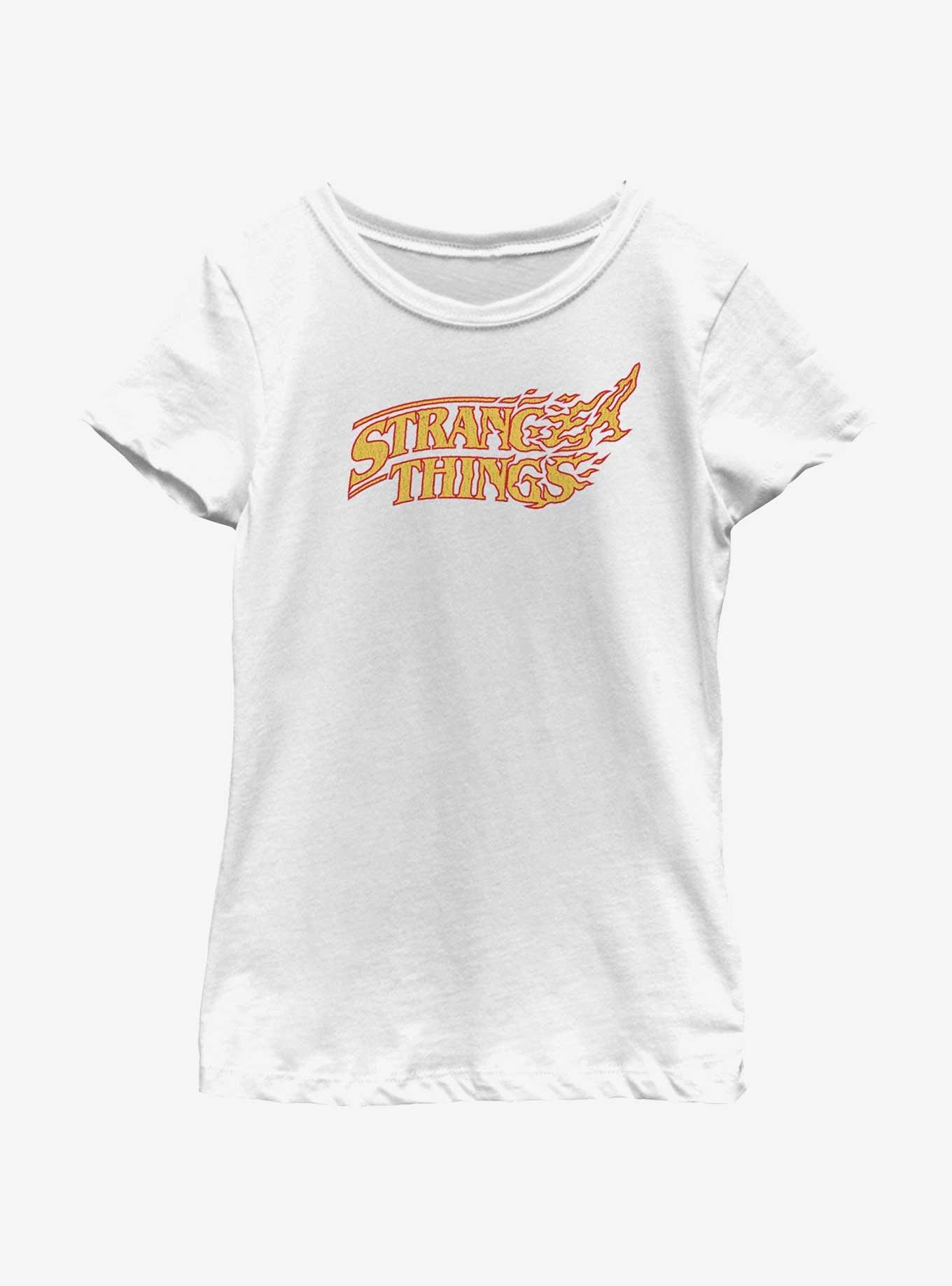 Stranger Things Vanishing Fire Logo Youth Girls T-Shirt, WHITE, hi-res