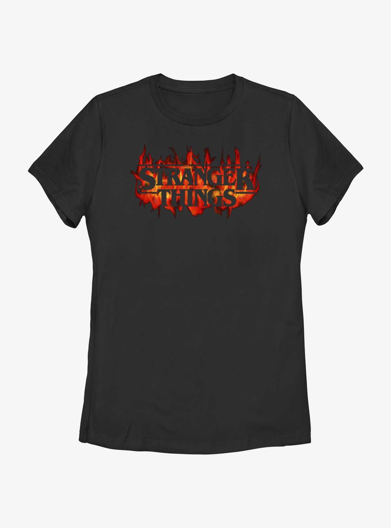 Stranger Things Fire Logo Womens T-Shirt, BLACK, hi-res