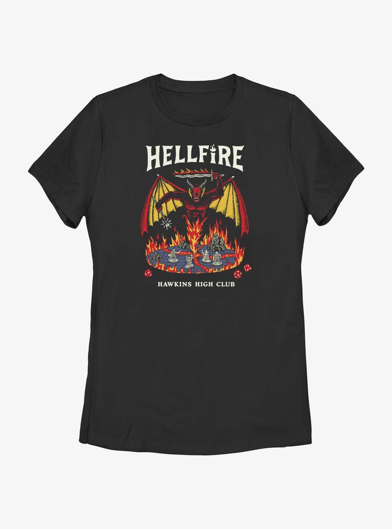 Stranger Things Hellfire Hawkins High Club Womens T-Shirt, BLACK, hi-res