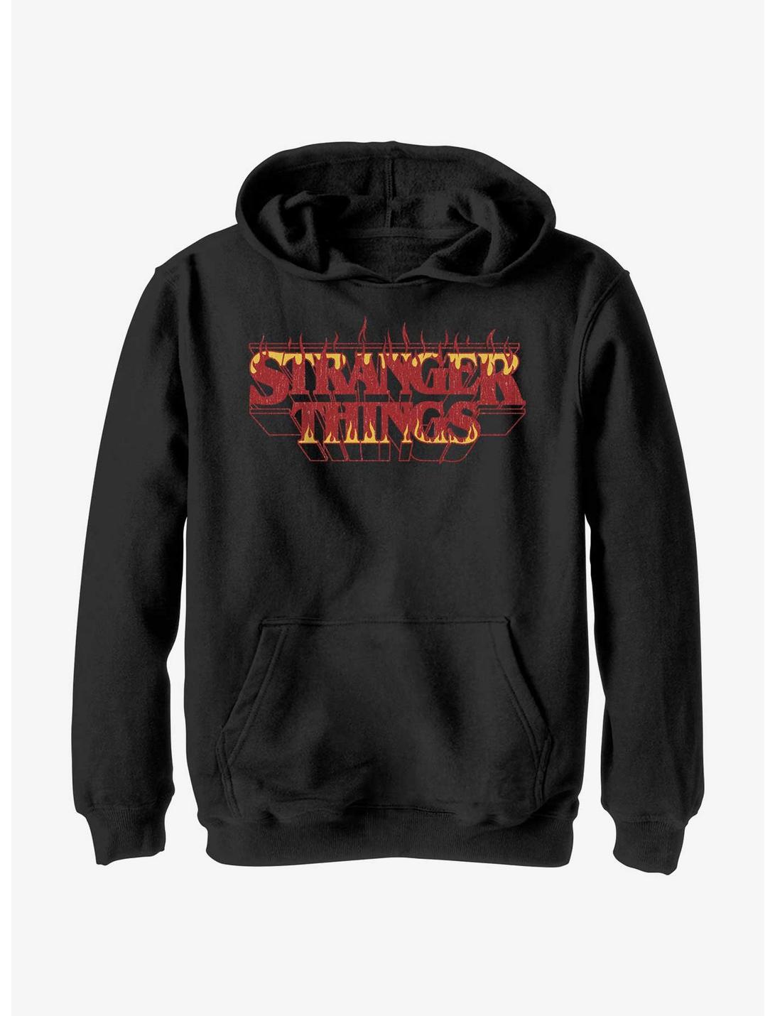 Stranger Things Fire Outline Logo Youth Hoodie, BLACK, hi-res