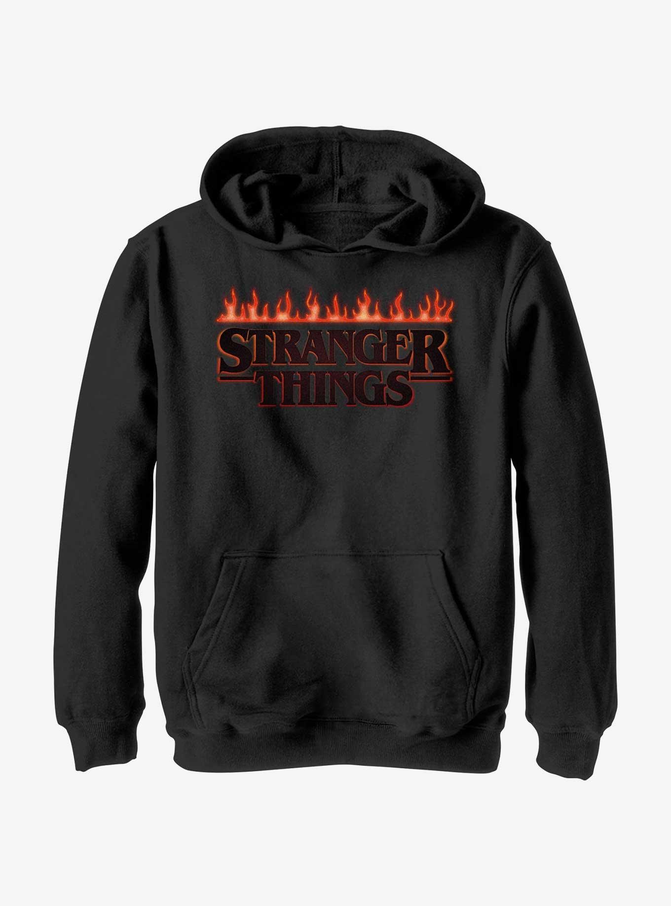 Stranger Things Logo On Fire Youth Hoodie, , hi-res