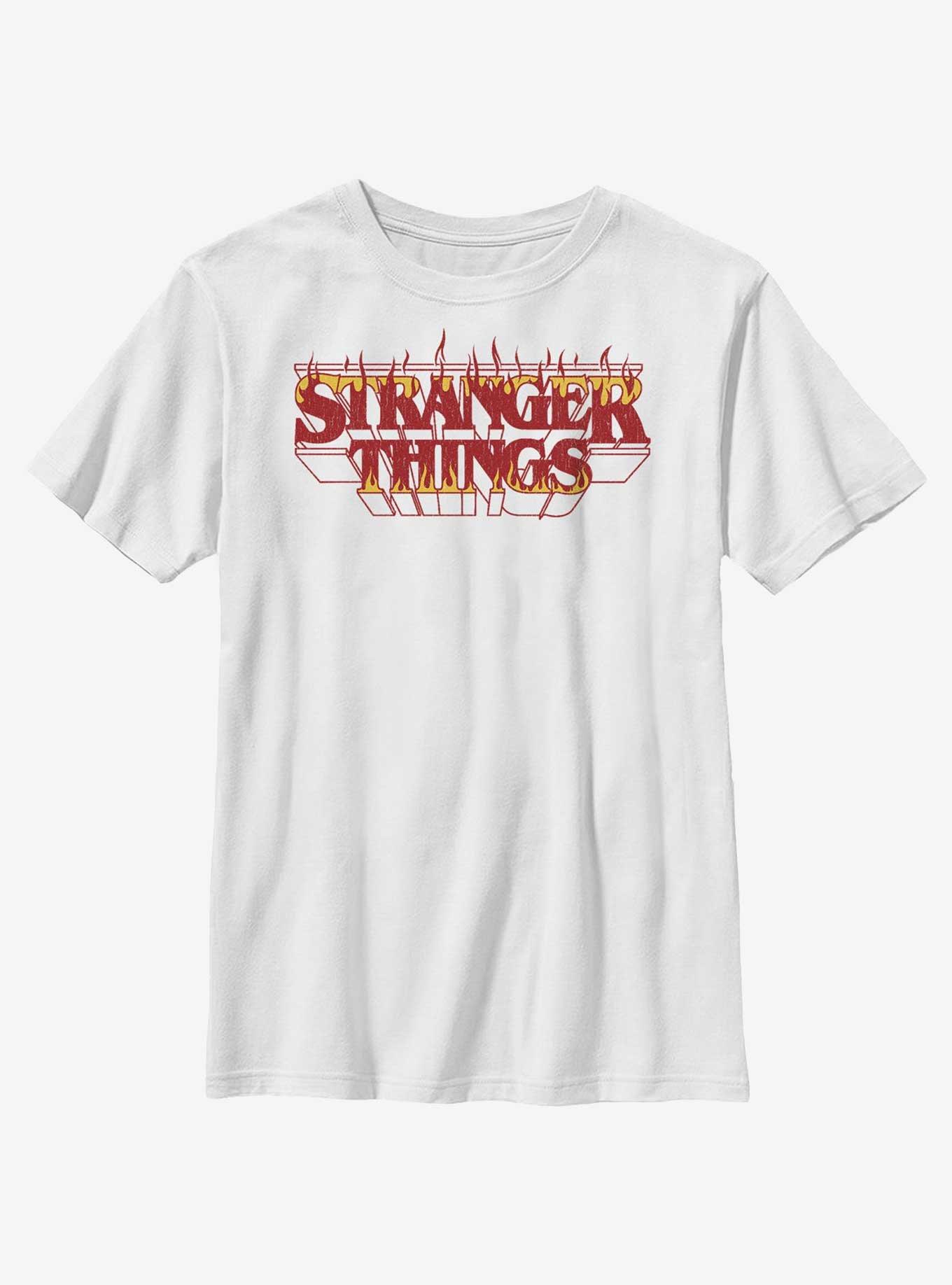 Stranger Things Fire Logo Youth T-Shirt, WHITE, hi-res