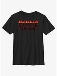 Stranger Things Logo On Fire Youth T-Shirt, BLACK, hi-res