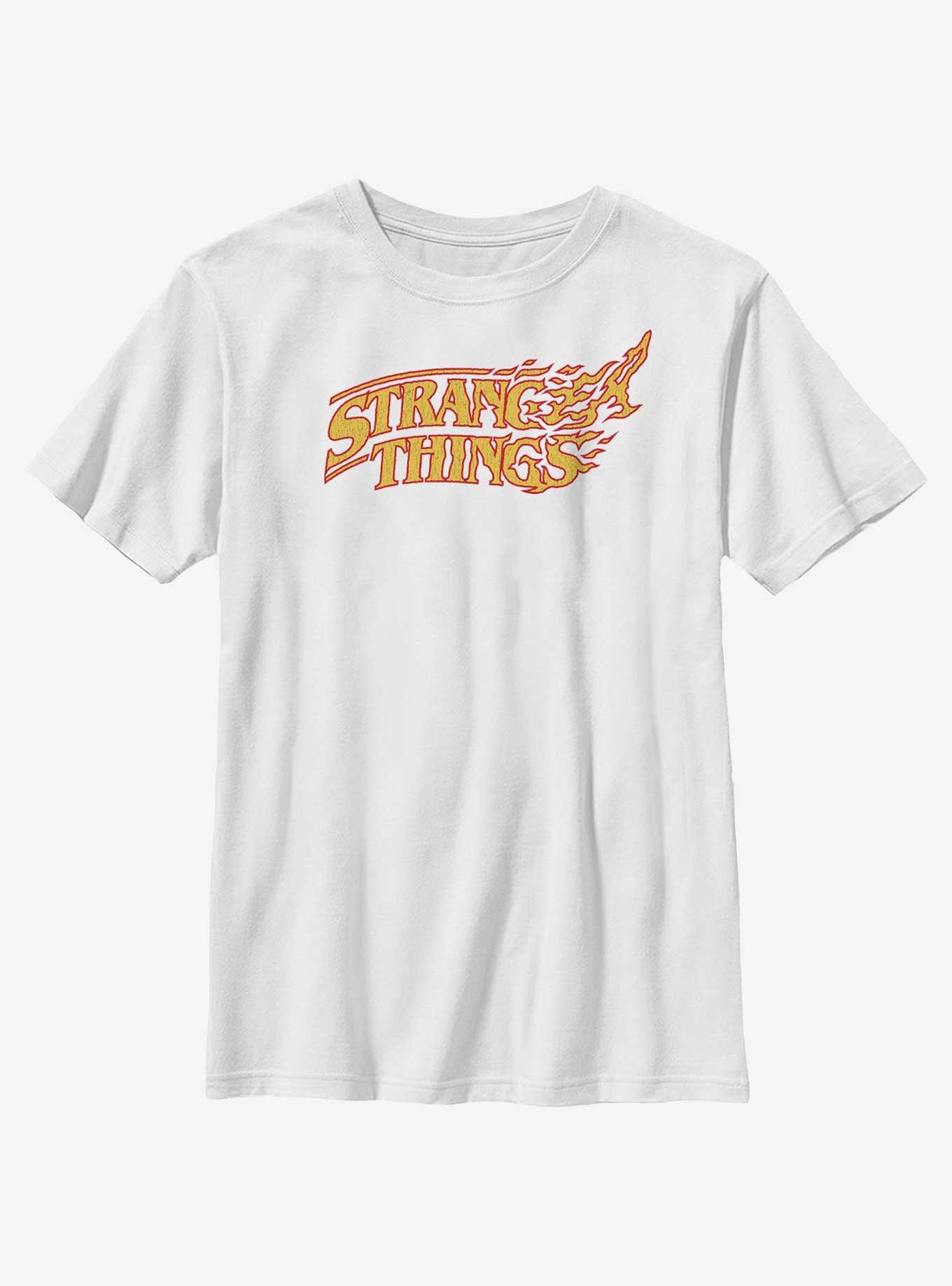 Stranger Things Vanishing Fire Logo Youth T-Shirt, WHITE, hi-res