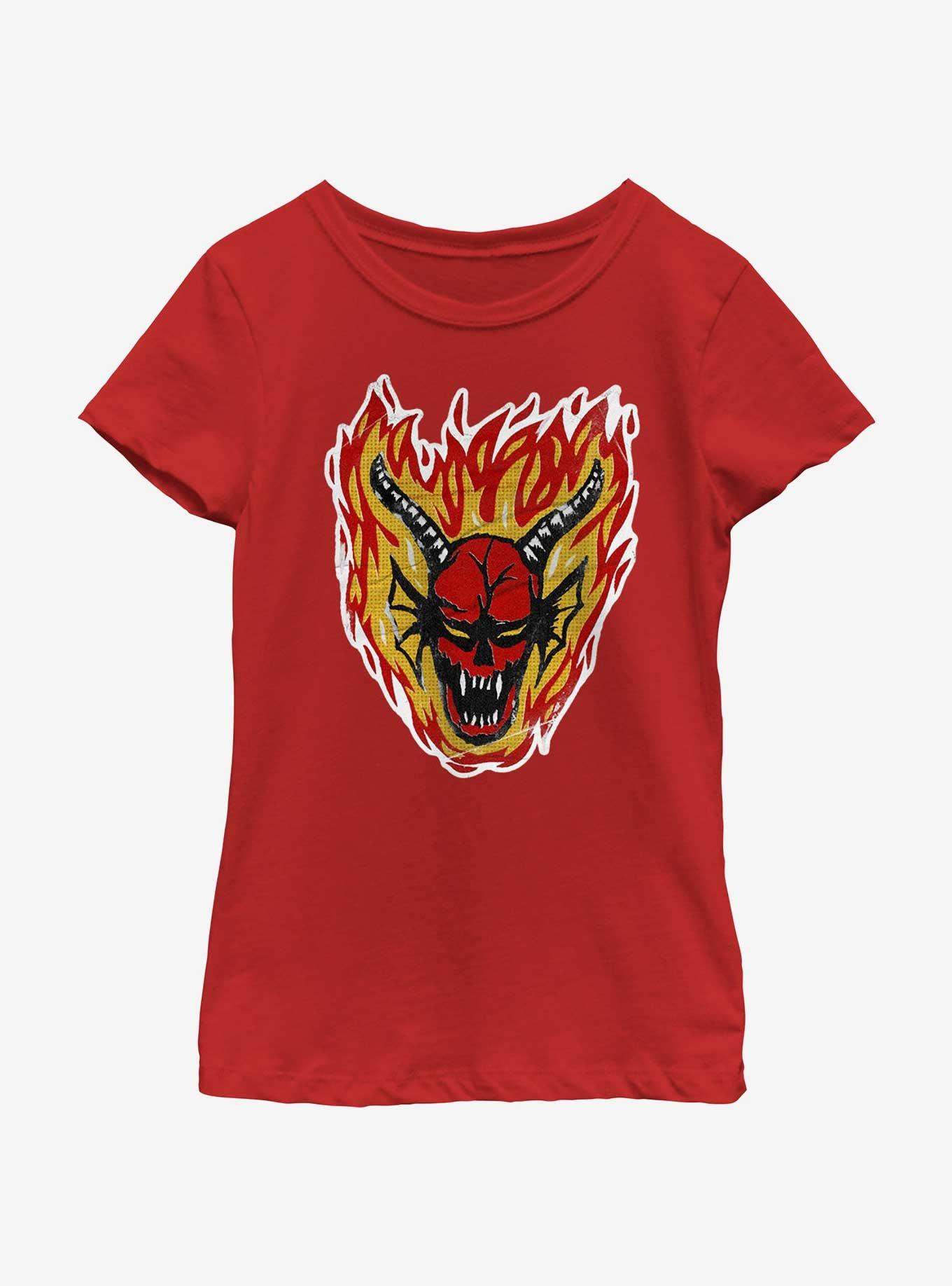 Stranger Things Demon Head Youth Girls T-Shirt, RED, hi-res