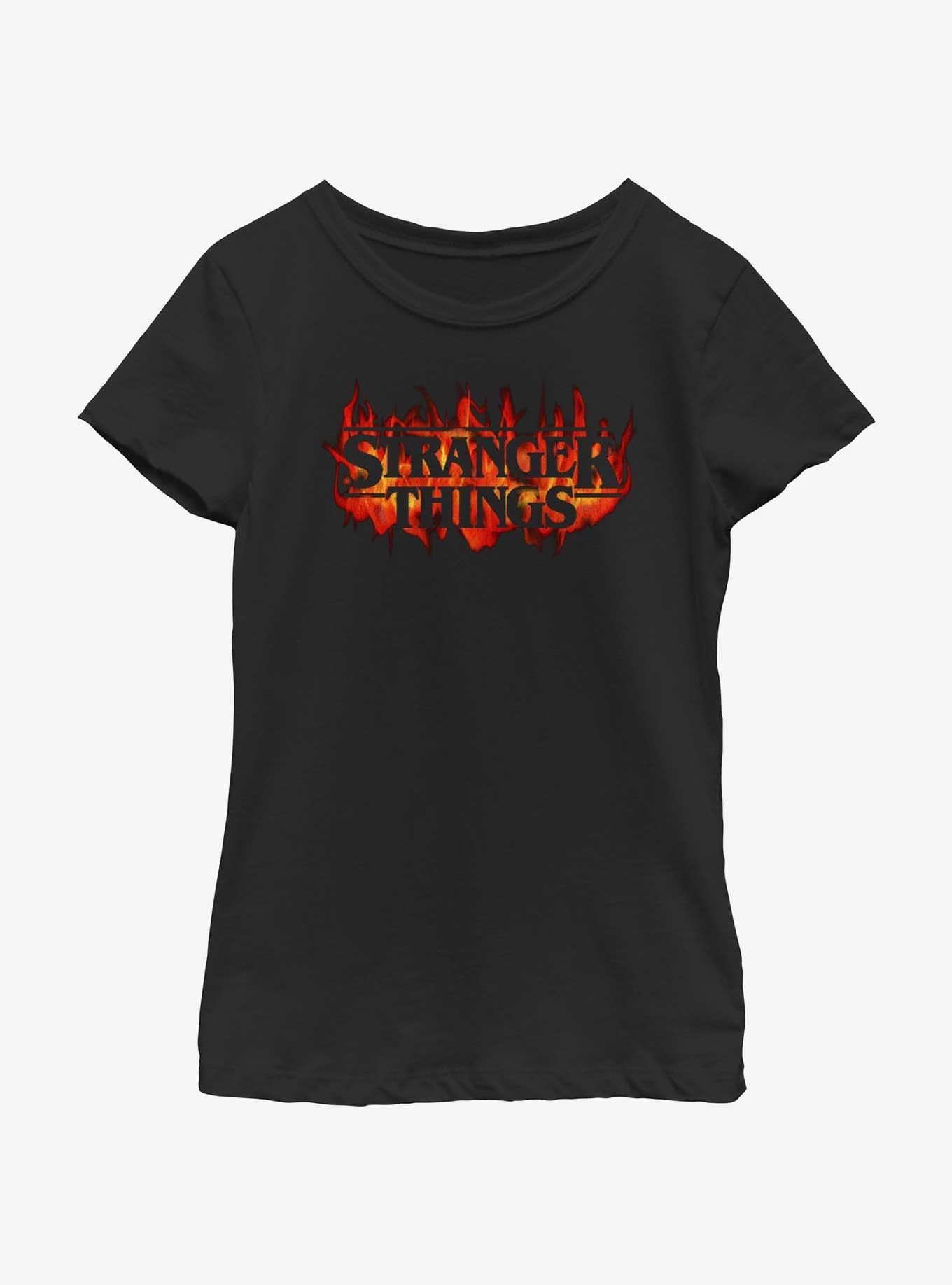 Stranger Things Fire Logo Youth Girls T-Shirt, BLACK, hi-res