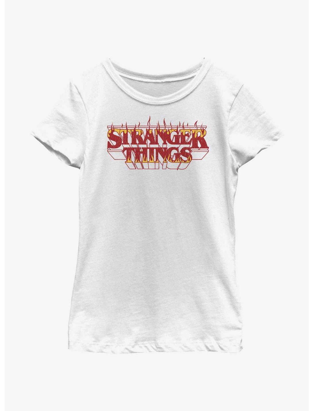 Stranger Things Fire Logo Youth Girls T-Shirt, WHITE, hi-res
