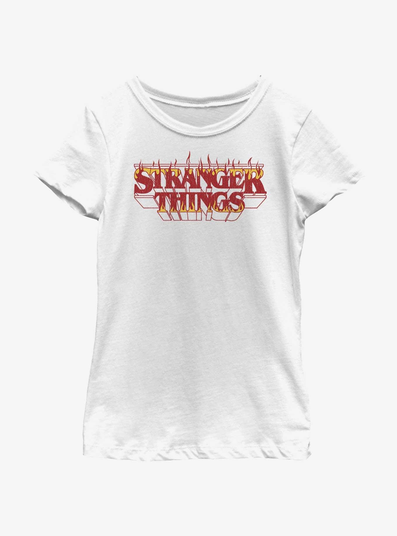 Stranger Things Fire Logo Youth Girls T-Shirt, WHITE, hi-res