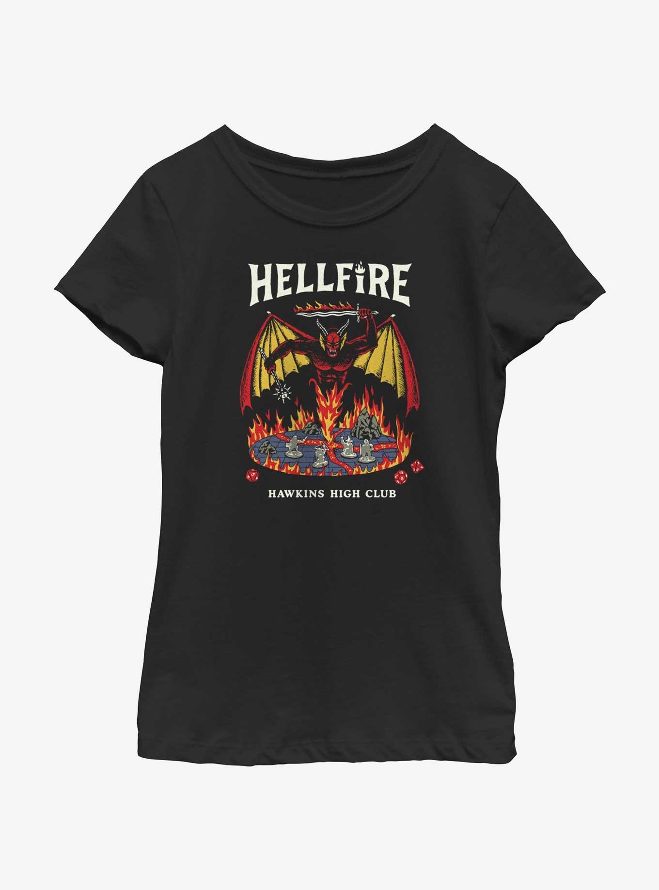 Stranger Things Hellfire Hawkins High Club Youth Girls T-Shirt, BLACK, hi-res