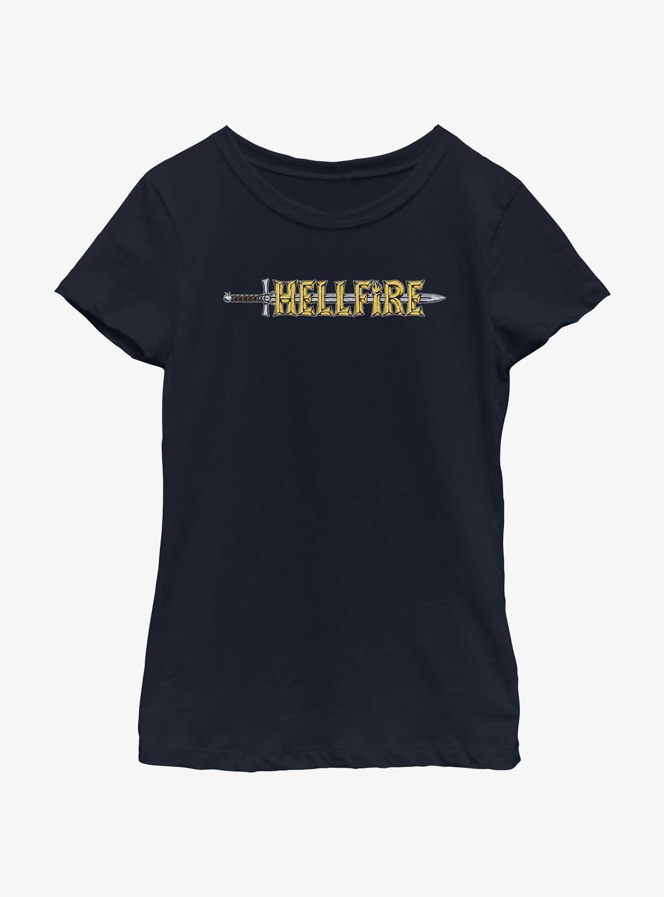 Stranger Things Hellfire Sword Logo Youth Girls T-Shirt, NAVY, hi-res