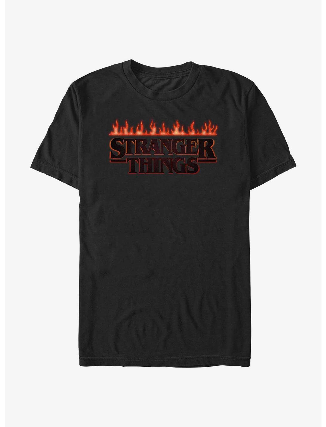 Stranger Things Logo On Fire T-Shirt, BLACK, hi-res
