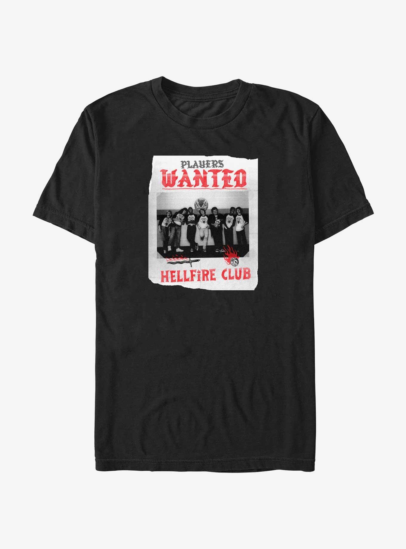 Stranger Things Hellfire Club Players Wanted Poster T-Shirt, BLACK, hi-res