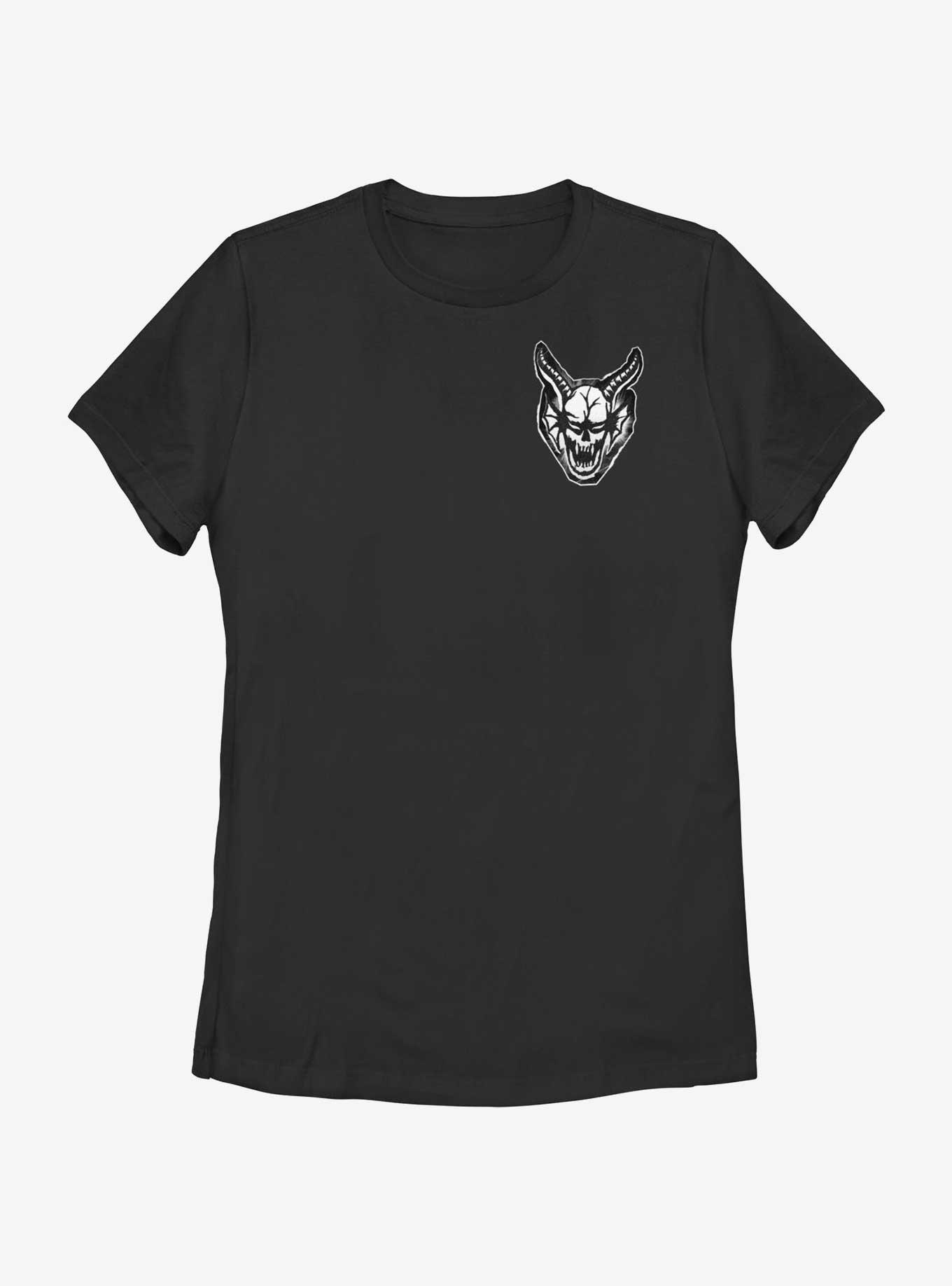 Stranger Things Cutout Demon Head Pocket Womens T-Shirt, BLACK, hi-res