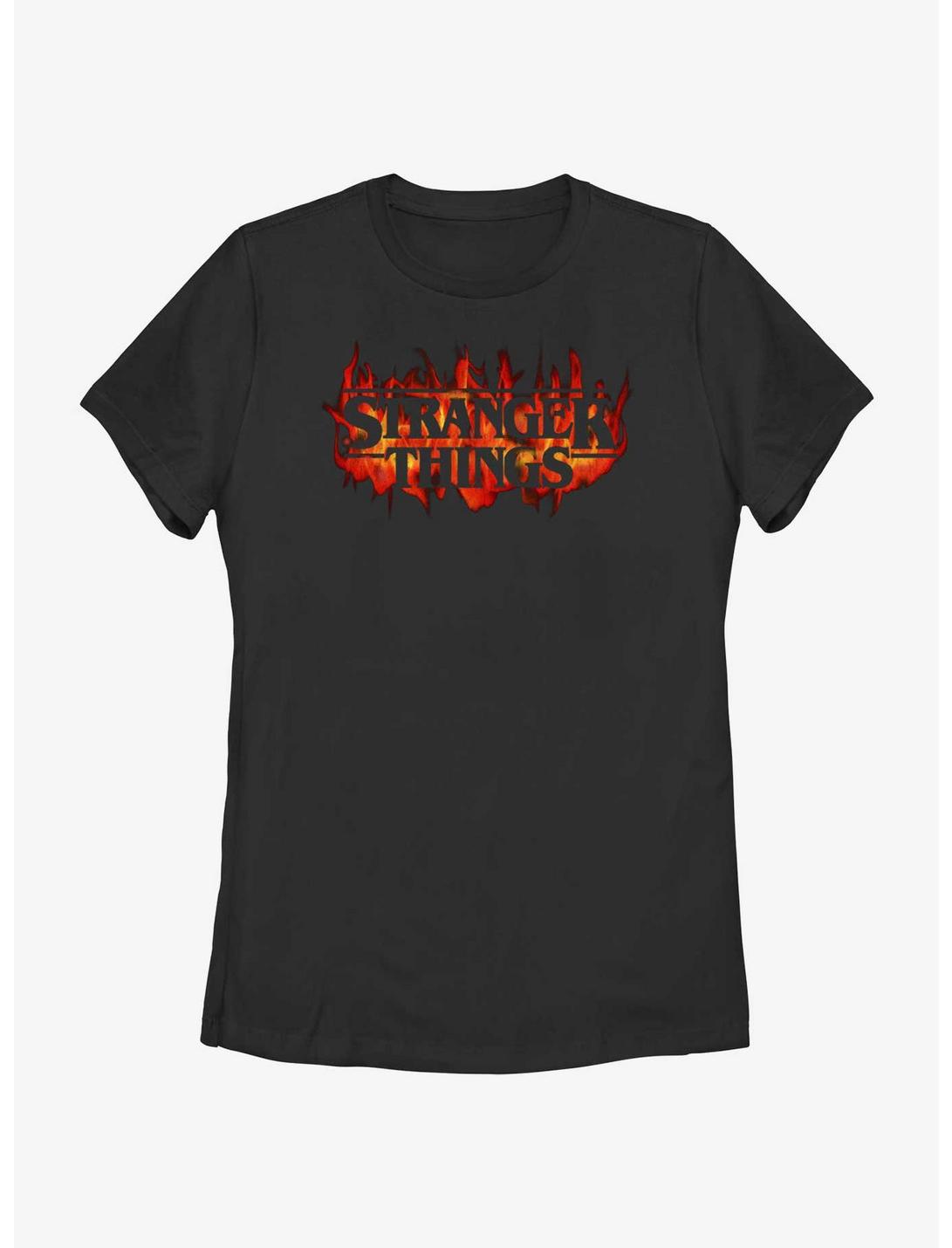 Stranger Things Fire Logo Womens T-Shirt, BLACK, hi-res