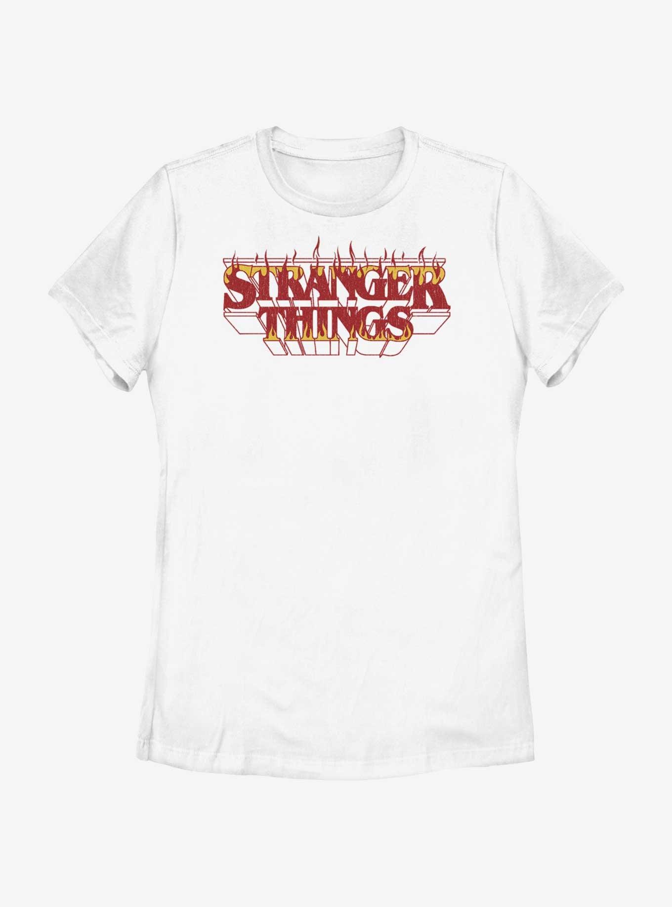 Stranger Things Fire Logo Womens T-Shirt, WHITE, hi-res