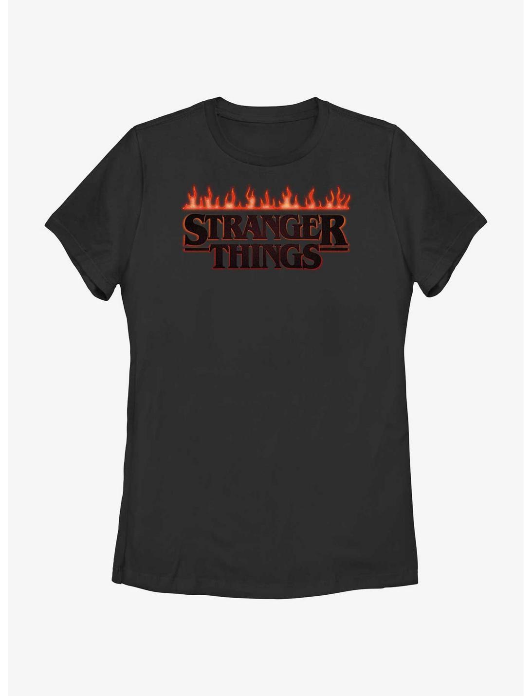 Stranger Things Logo On Fire Womens T-Shirt, BLACK, hi-res