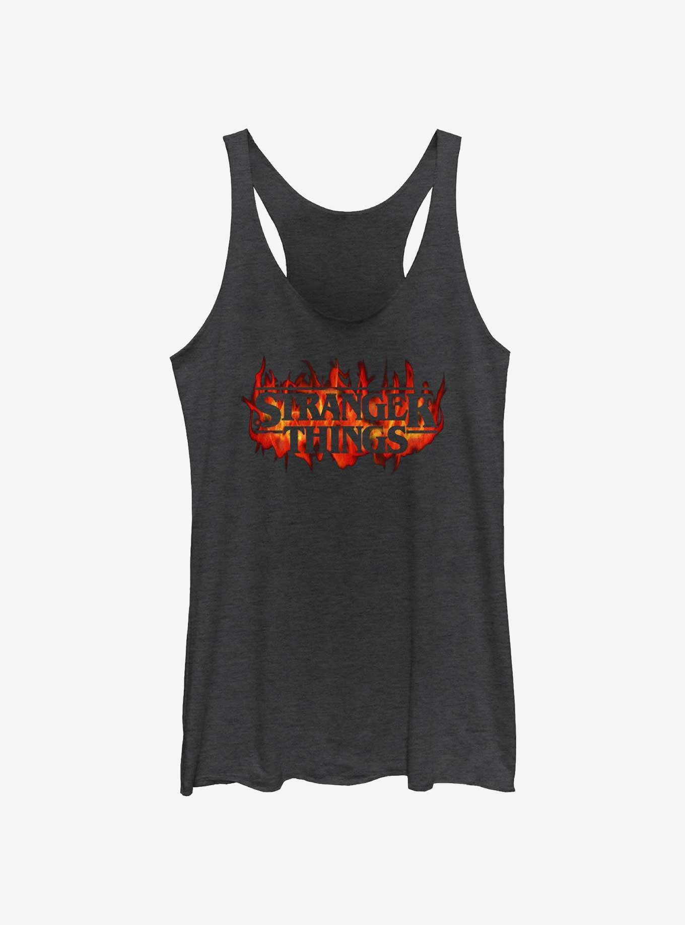 Stranger Things Fire Logo Womens Tank Top, BLK HTR, hi-res