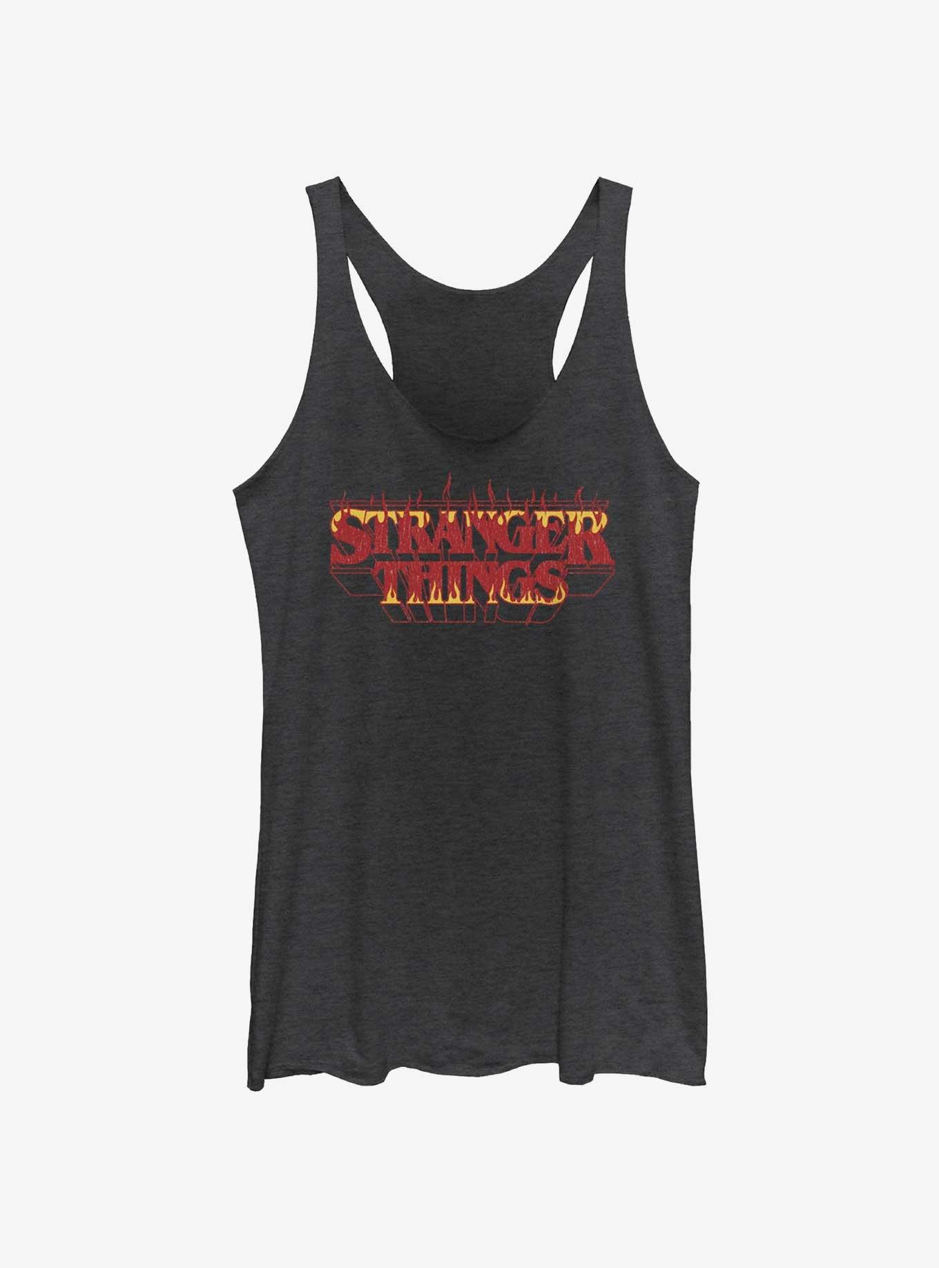 Stranger Things Fire Outline Logo Womens Tank Top, BLK HTR, hi-res