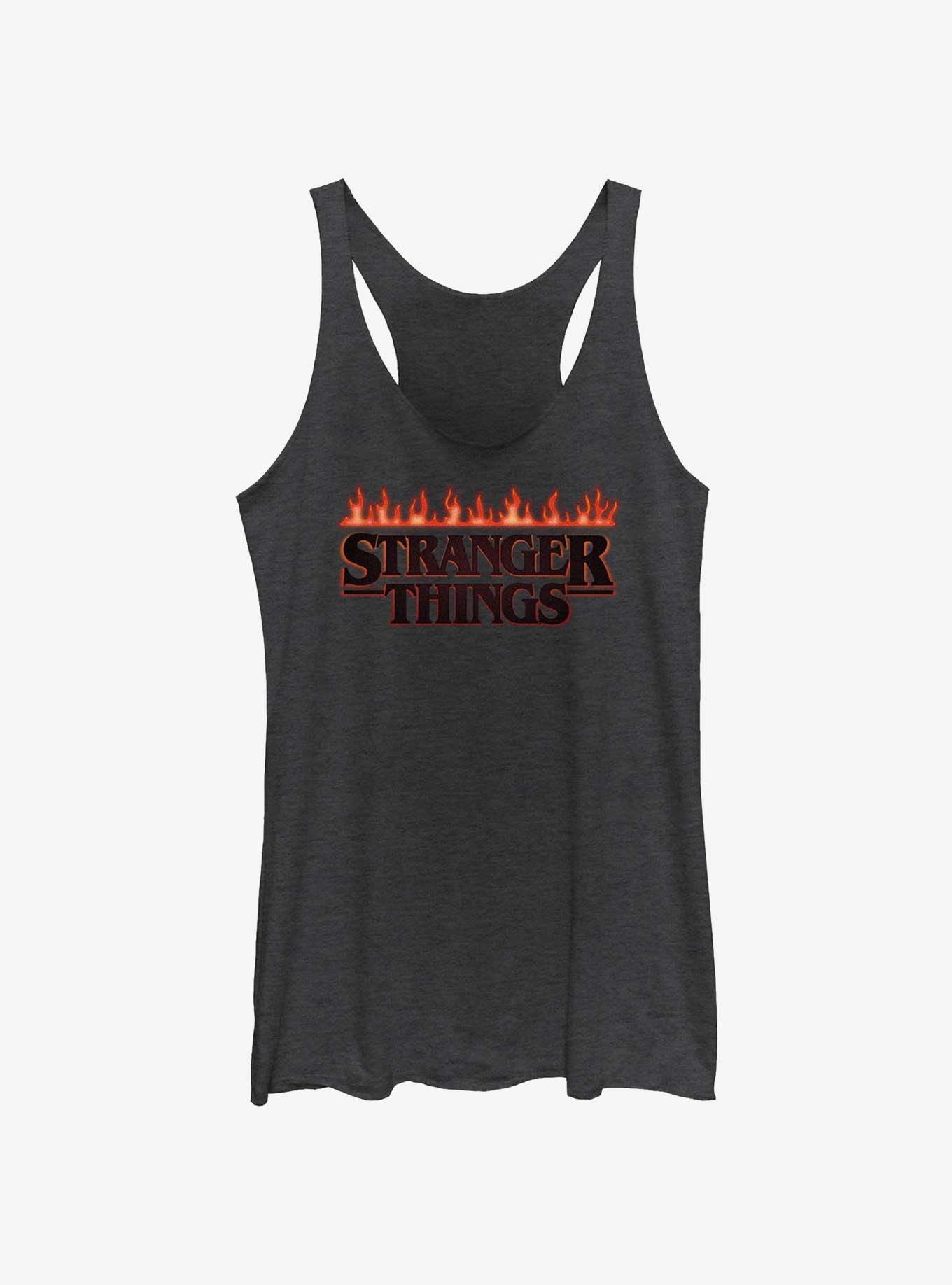 Stranger Things Logo On Fire Womens Tank Top, BLK HTR, hi-res