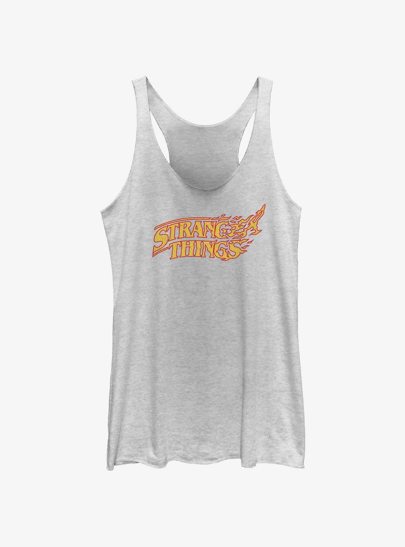 Stranger Things Vanishing Fire Logo Womens Tank Top, WHITE HTR, hi-res